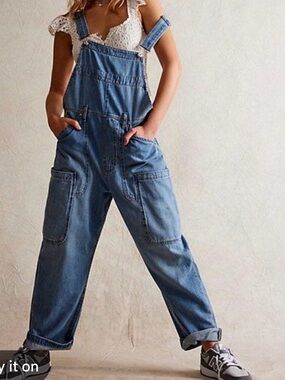 We the free Casual Blue Denim Overalls for Women